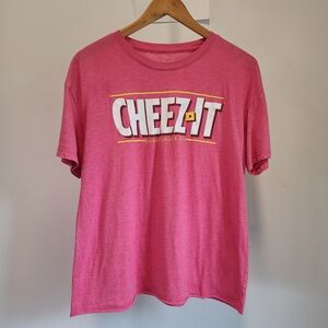 Cheez It Snack Shirt Medium Pink Short Sleeve Logo Cropped Oversized  Boxy